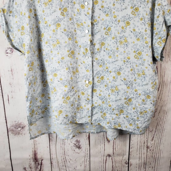Rachel Zoe Blouse Womens Size Small Button front Floral Linen Short Sleeve Blue - Picture 4 of 7